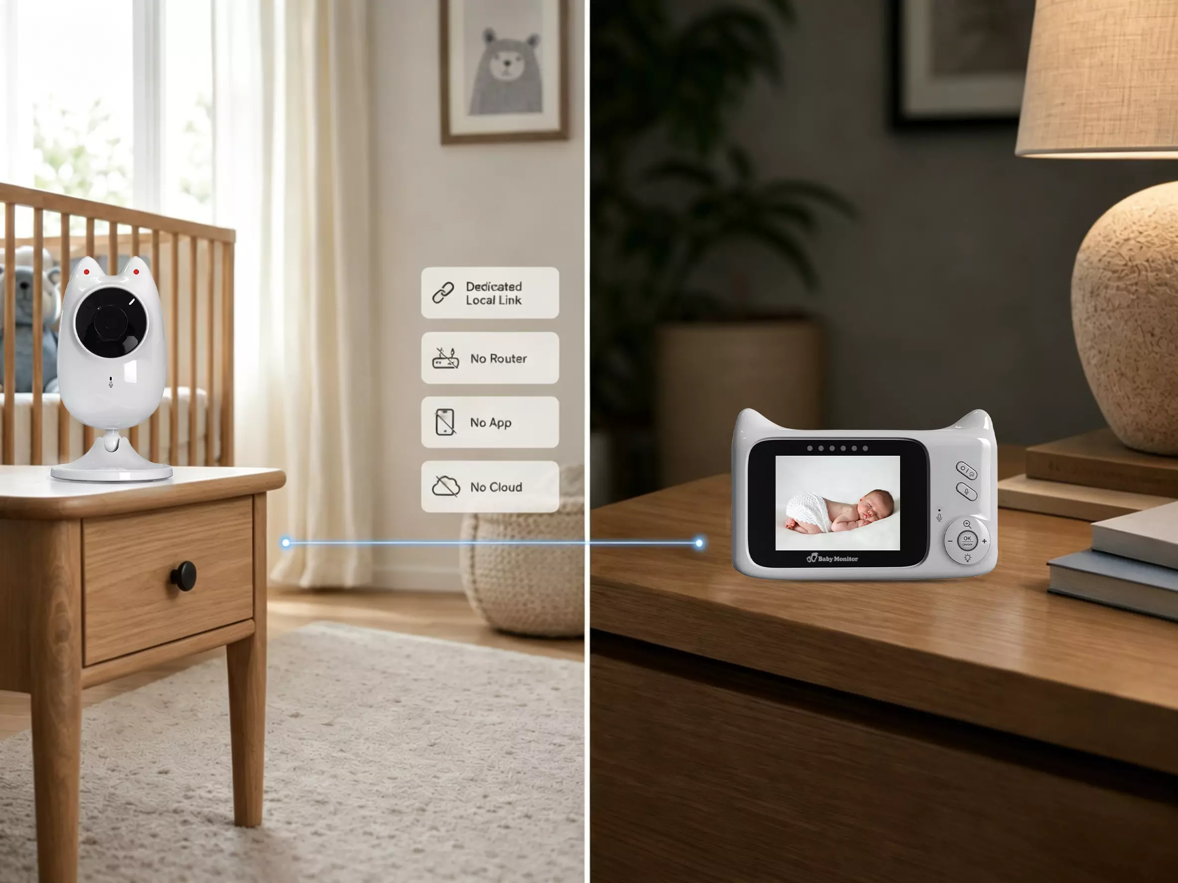 TB-NW28 No-WiFi local link — camera to parent unit